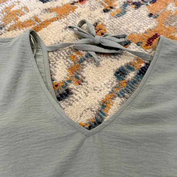 V Neck Tie Back Blouse Maurices soft green long sleeve dressy top elastic waist - Picture 4 of 8